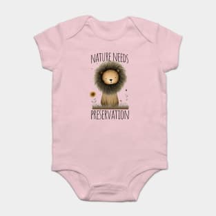 Sad Lion with Nature Needs Preservation message Baby Bodysuit